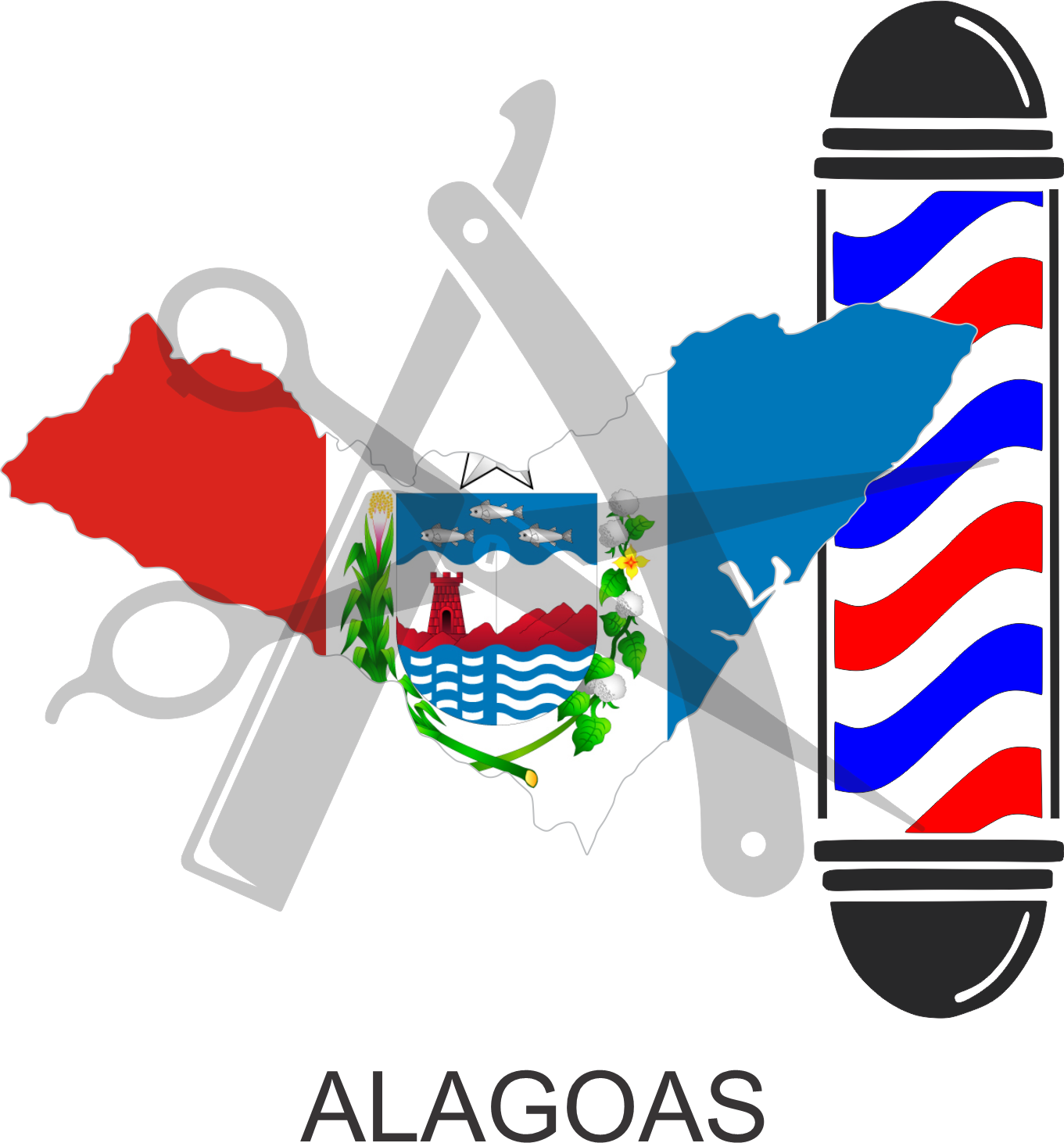 Bandeira do Estado de Alagoas sobre um esquadro e compasso