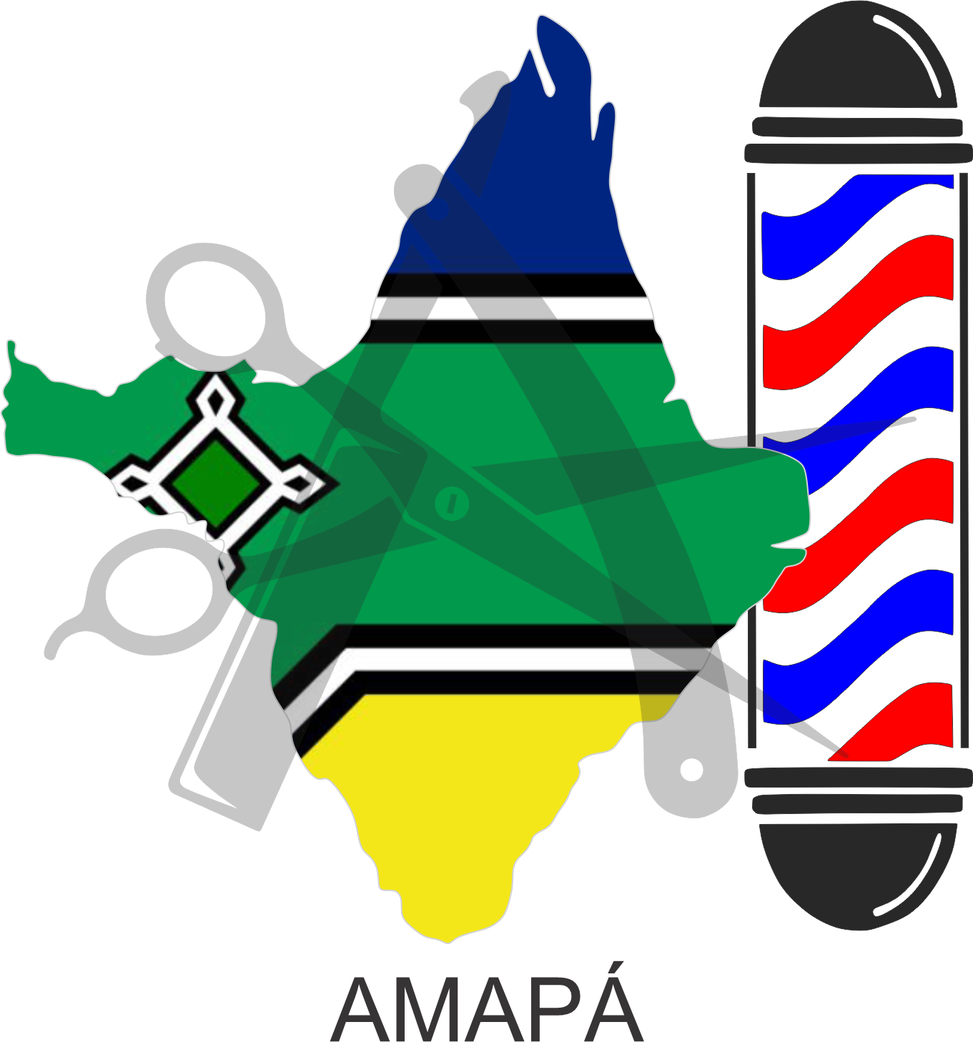 Bandeira do Estado do Amapá sobre um esquadro e compasso