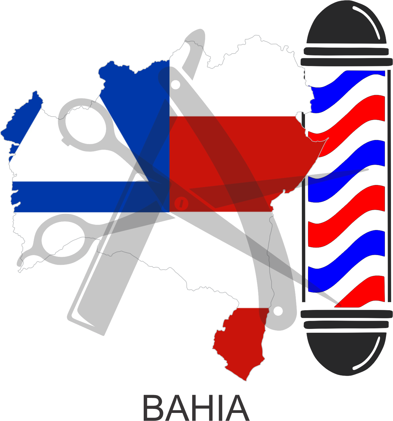 Bandeira do Estado da Bahia sobre um esquadro e compasso