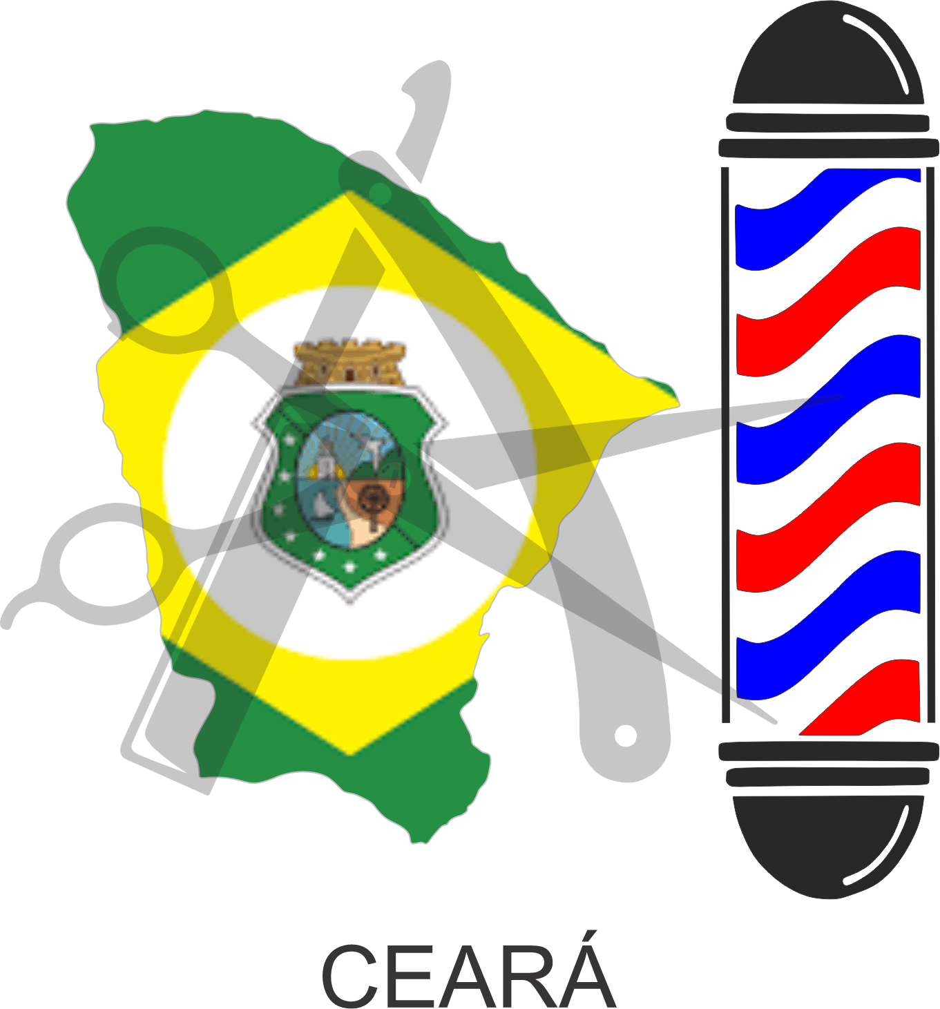 Bandeira do Estado do Ceará sobre um esquadro e compasso