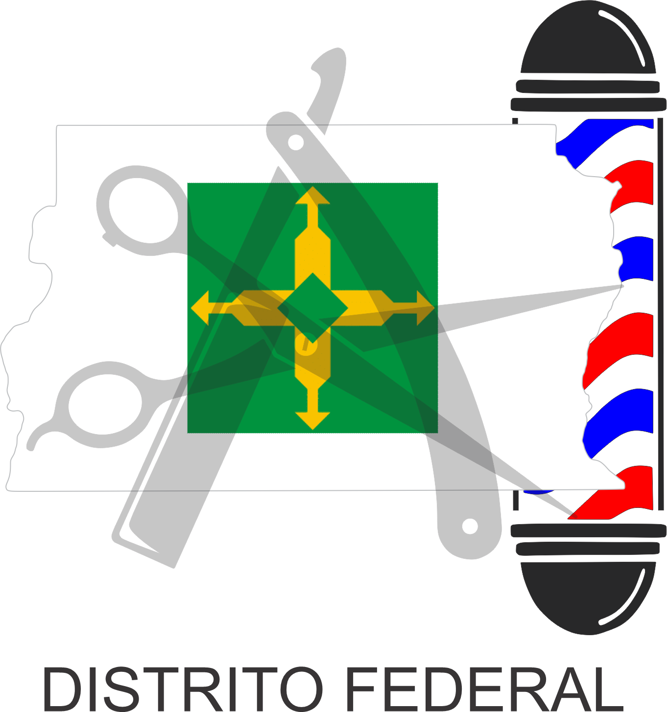 Bandeira do Distrito Fedral sobre um esquadro e compasso