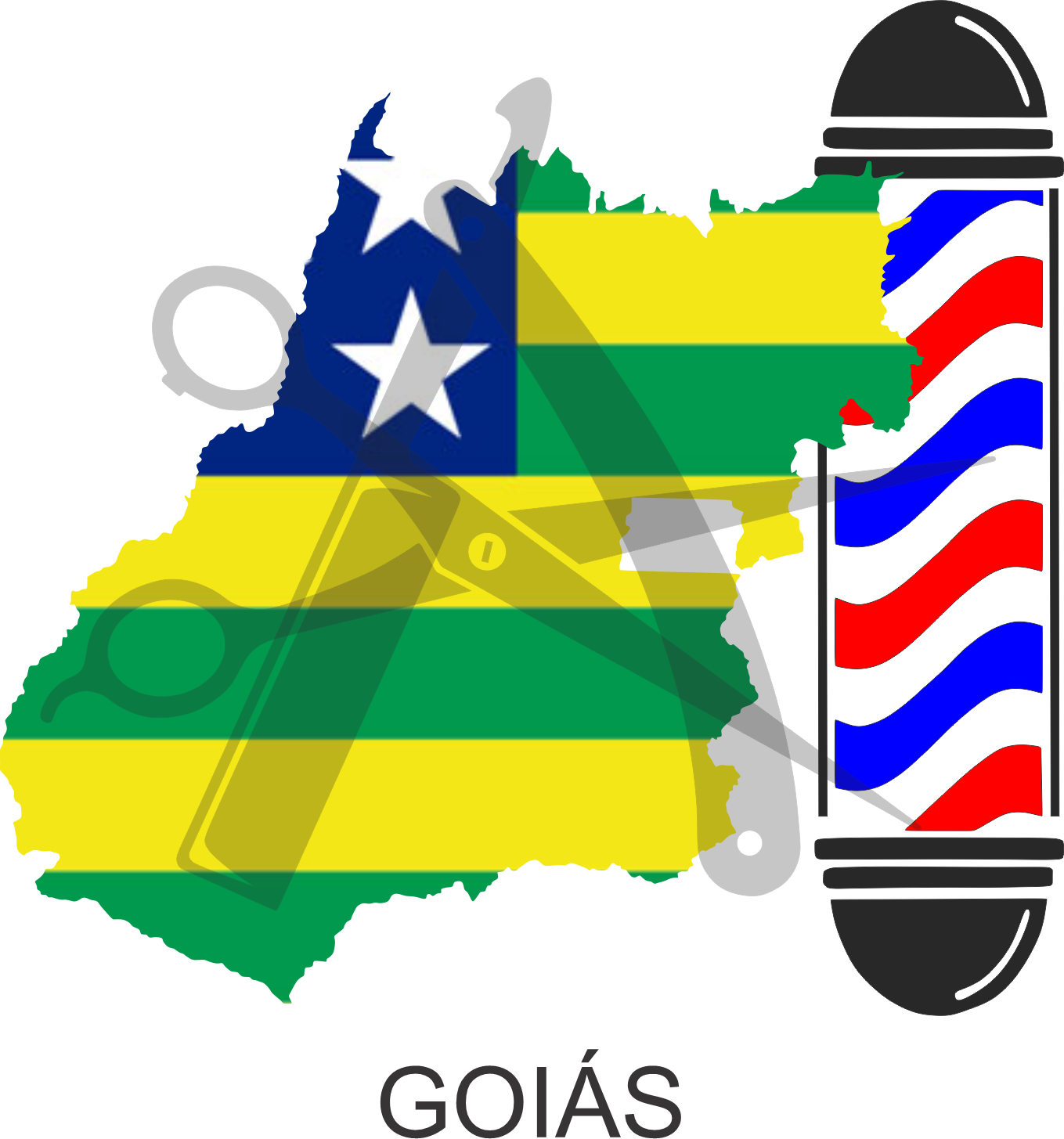 Bandeira do Estado de Goiás sobre um esquadro e compasso