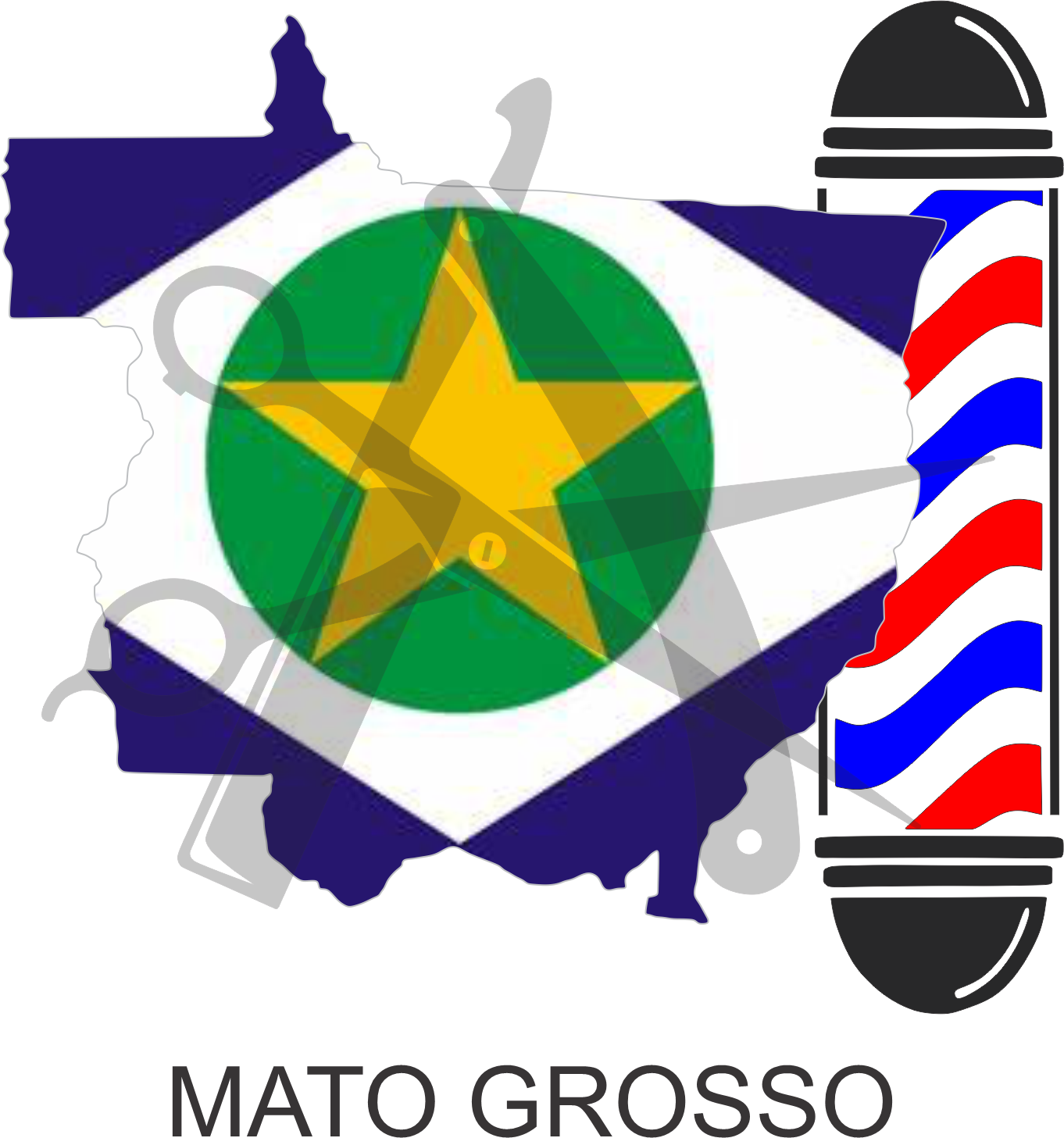Bandeira do Estado de Mato Grosso sobre um esquadro e compasso