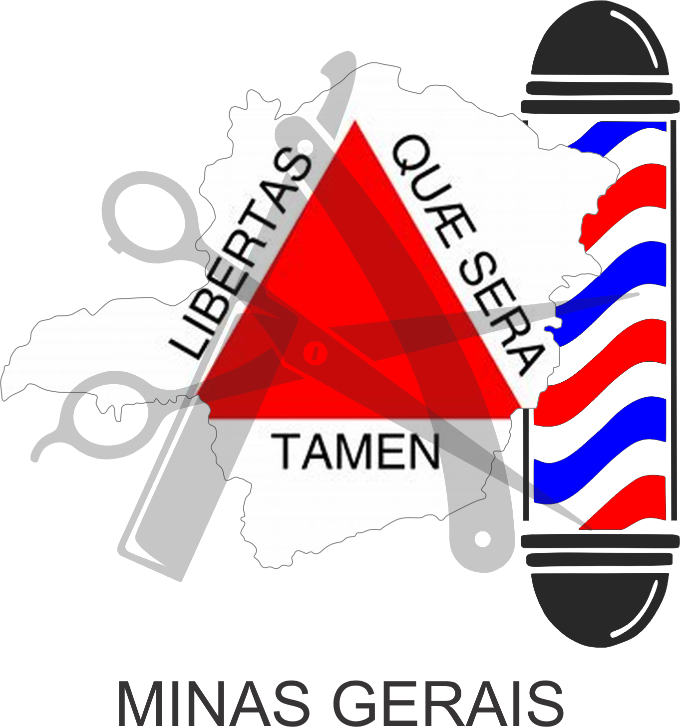 Bandeira do Estado de Minas Gerais sobre um esquadro e compasso