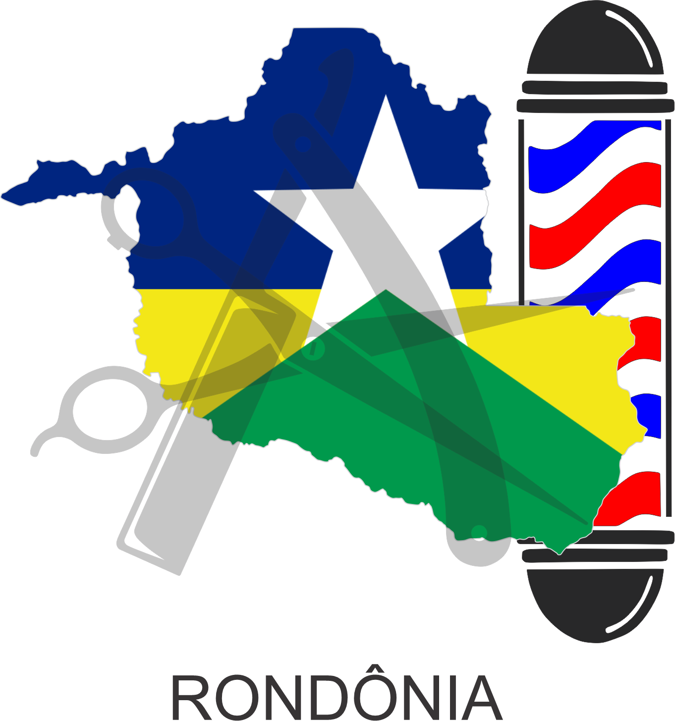 Bandeira do Estado de Rondônia sobre um esquadro e compasso
