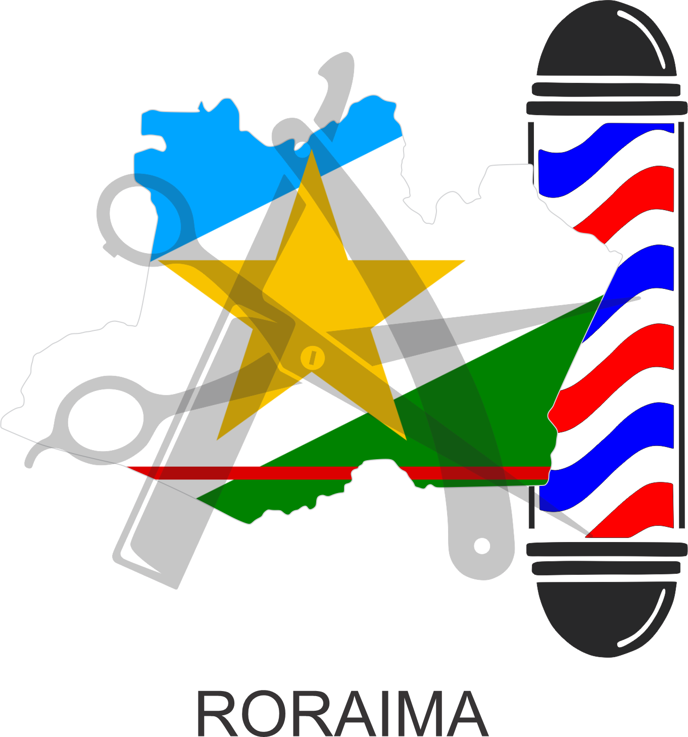 Bandeira do Estado de Roraima sobre um esquadro e compasso